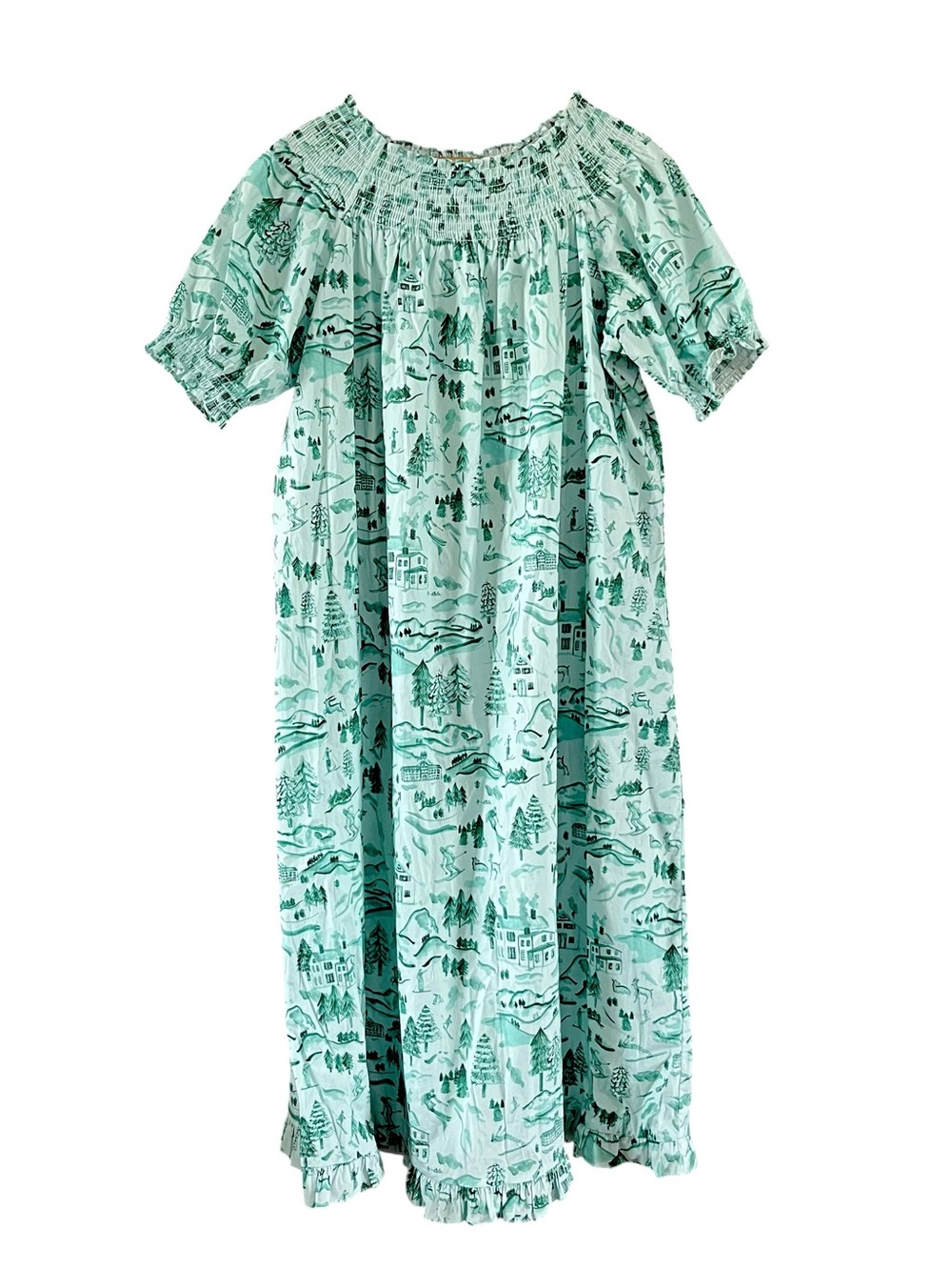Hill House Caroline Nap Dress Ski Chalet Toile Print Smocked Midi Dress - Picture 2 of 6